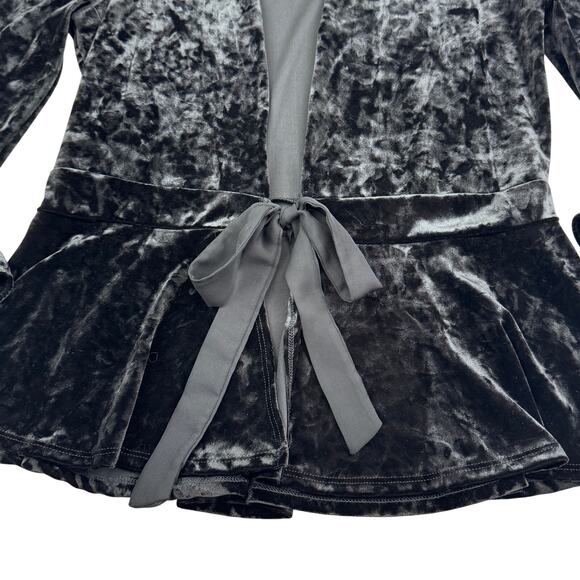 Kim & Cami Black Crushed Velvet Tie Front Peplum Dressy Jacket Women's Small - Picture 2 of 7